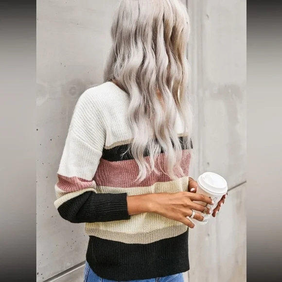 Color-Block Knit V-Neck Sweater - Picture 4 of 13